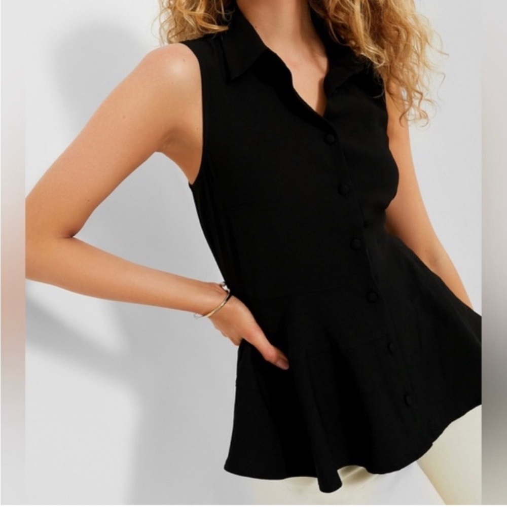 Tuckernuck Pomander Place Ashlen Tank Top Blouse-Black-Size L-Classic-Peplum-NEW
